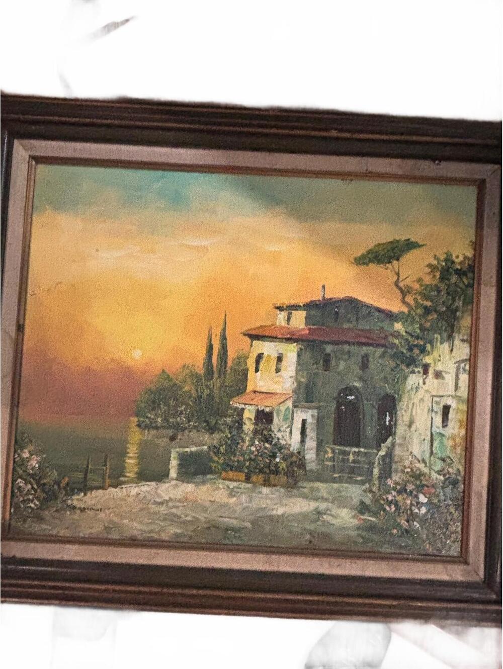 Vintage Signed Landscape Oil Painting on Canvas in Wooden Fr